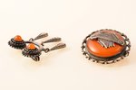 a set, 2 brooches-saktas, silver, amber, 875 standard, the item's dimensions Ø 3.25 / 2.9 x 3.7 cm,...