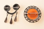 a set, 2 brooches-saktas, silver, amber, 875 standard, the item's dimensions Ø 3.25 / 2.9 x 3.7 cm,...
