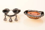 a set, 2 brooches-saktas, silver, amber, 875 standard, the item's dimensions Ø 3.25 / 2.9 x 3.7 cm,...