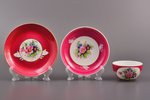 coffee trio, porcelain, Gardner porcelain factory, hand-painted, Russia, the border of the 19th and...