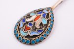 spoon for salt, silver, 84 standard, 4.9 g, cloisonne enamel, 7.7 cm, 1908-1917, Moscow, Russia...