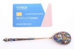 spoon, silver, 88 standard, 26.20 g, cloisonne enamel, 14.6 cm, 1896-1907, St. Petersburg, Russia, i...