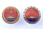 pair of badges, Excellent Worker, LPSR VRM, Latvia, USSR, Ø 25.5 mm...