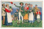 postcard, "Ligo" holiday greetings, Latvia, 20-30ties of 20th cent., 13.8х8.8 cm...
