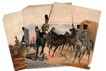 3 lithographs painted with watercolors: "Uniforms of the Russian Imperial Army", paper, mixed tehniq...