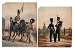 3 lithographs painted with watercolors: "Uniforms of the Russian Imperial Army", paper, mixed tehniq...