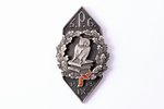 school badge, SPĢ, city gymnasium, silver, Latvia, 1933, 34 x 18.7 mm, 6.03 g...