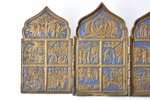 icon with foldable side flaps, Great Feasts, copper alloy, 1-color enamel, Russia, the 19th cent., 1...