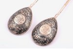 pair of teaspoons, silver, 84 standard, total weight of items 35.3 g, engraving, niello enamel, 13.2...