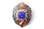 school badge, LMV, Liepāja Secondary Art School, silver, enamel, 875 standard, Latvia, 1938, 42 x 32...