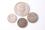 set of 4 coins: 1 lat (1924), 5 lats (1931), 2 lats (1926), 50 santims (1922), silver, nickel, Latvi...