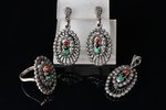 a set, a ring, earrings, a pendant, silver, 925 standard, 22.76 g., the size of the ring 18, full he...