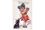 postcard, greetings, Latvia, 20-30ties of 20th cent., 13.8х9 cm...