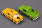 set of 2 car models: Moskvitch pickup, Moskvitch 412 "Militia", metal, USSR, the 80-90ies of 20th ce...