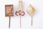 set of badges, 3 pcs., Sports festival in Riga, Latvia, 1927-1939...