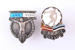 set of badges, 2 pcs., sports, silver, 875 standard, Latvia, Estonia, 1938-1939, 24 x 18.2 / 23.8 x...