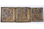 icon with foldable side flaps, Deesis: Jesus Christ, Holy Virgin Mary and St. John the Baptist, copp...