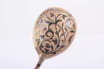 teaspoon, silver, 84 standard, 29.4 g, engraving, niello enamel, 12.8 cm, 1858, Moscow, Russia...