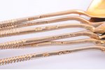 set of 6 spoons, silver, 84 standard, total weight of items 74.7 g, engraving, gilding, 13.3 - 13.4...