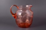 a set, pitcher and 3 glasses, Ilguciems glass factory, colored glass, Latvia, the 30-40ties of 20th...