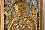 icon with foldable side flaps, Deesis: Jesus Christ, Holy Virgin Mary and St. John the Baptist, copp...