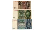 set of 3 banknotes: 20 Reichsmarks (1929), 50 Reichsmarks (1933), 100 Reichsmarks (1935), Occupied t...