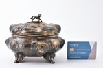 sugar-bowl, silver, 12 лот (750) standard, 441.60 g, h 13.5 x 17 x 2.5 cm, Germany, Congress Poland...