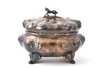 sugar-bowl, silver, 12 лот (750) standard, 441.60 g, h 13.5 x 17 x 2.5 cm, Germany, Congress Poland...