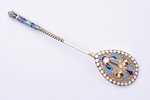 teaspoon, silver, 84 standard, 14.76 g, cloisonne enamel, 11.2 cm, 1899-1908, Moscow, Russia...