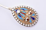 teaspoon, silver, 84 standard, 14.76 g, cloisonne enamel, 11.2 cm, 1899-1908, Moscow, Russia...