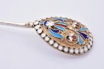 teaspoon, silver, 84 standard, 14.76 g, cloisonne enamel, 11.2 cm, 1899-1908, Moscow, Russia...