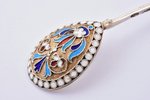 teaspoon, silver, 84 standard, 14.76 g, cloisonne enamel, 11.2 cm, 1899-1908, Moscow, Russia...