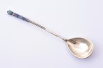teaspoon, silver, 84 standard, 13.63 g, cloisonne enamel, 11.2 cm, 1899-1908, Moscow, Russia...
