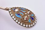 teaspoon, silver, 84 standard, 13.63 g, cloisonne enamel, 11.2 cm, 1899-1908, Moscow, Russia...