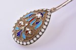 teaspoon, silver, 84 standard, 13.63 g, cloisonne enamel, 11.2 cm, 1899-1908, Moscow, Russia...