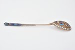 teaspoon, silver, 84 standard, 13.63 g, cloisonne enamel, 11.2 cm, 1899-1908, Moscow, Russia...