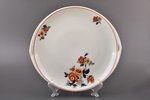 bread serving plate, Floral motif, porcelain, Riga Ceramics Factory, Riga (Latvia), USSR, 1940-1941,...
