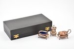 set for spices, silver, total weight of silver 170.17 g, with glass inserts, h 4.5 x 8 x 4.2 cm / h...