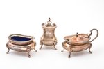 set for spices, silver, total weight of silver 170.17 g, with glass inserts, h 4.5 x 8 x 4.2 cm / h...