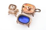 set for spices, silver, total weight of silver 170.17 g, with glass inserts, h 4.5 x 8 x 4.2 cm / h...