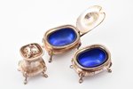 set for spices, silver, total weight of silver 170.17 g, with glass inserts, h 4.5 x 8 x 4.2 cm / h...