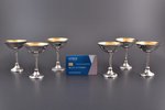 set of 6 small glasses, silver, 830 standard, total weight of items 269 g, gilding, h 8.8-9.1 cm, 19...