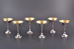 set of 6 small glasses, silver, 830 standard, total weight of items 269 g, gilding, h 8.8-9.1 cm, 19...