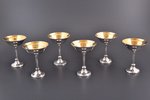 set of 6 small glasses, silver, 830 standard, total weight of items 269 g, gilding, h 8.8-9.1 cm, 19...