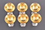 set of 6 small glasses, silver, 830 standard, total weight of items 269 g, gilding, h 8.8-9.1 cm, 19...