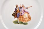 plate, Gallant scene, porcelain, M.S. Kuznetsov manufactory, Riga (Latvia), 1937-1940, Ø 20.7 cm, th...