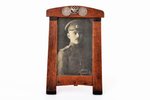 photo frame, with a photo of a soldier and coins of the Russian Empire, wood, glass, silver, Latvia,...