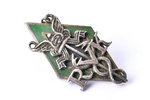 school badge, RVK, commercial school, silver, enamel, Latvia, USSR, 1947, 28.7 x 15 mm, 3.94 g, the...