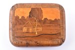 powder-box, View of Old Riga and countryside landscape, wood, Latvia, the 30ties of 20th cent., 7.7...