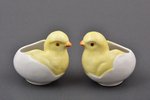 figurine, pair of saltcellars, Chicken, porcelain, Riga (Latvia), M.S. Kuznetsov manufactory, the 20...